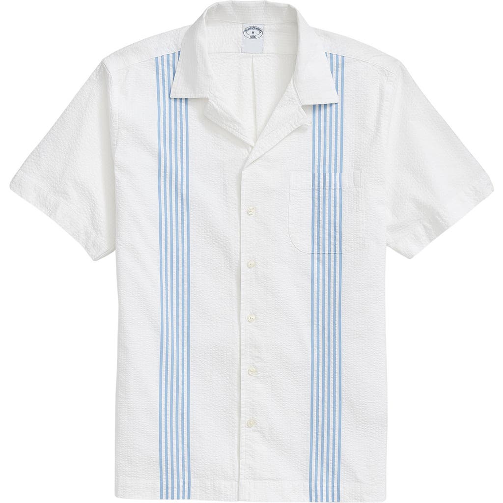 Brooks Brothers Stripe Cotton Seersucker Camp Shirt In Bluestripes