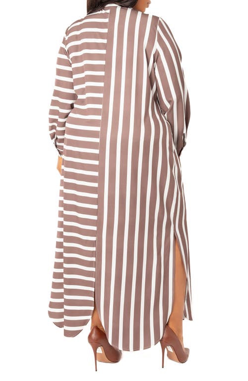 Buxom Couture Long Sleeve Button-up Maxi Shirtdress In Khaki