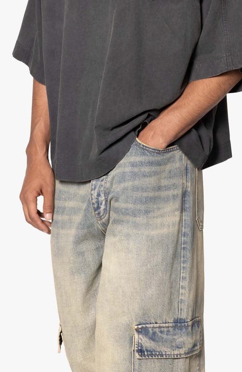 Mnml Void Baggy Denim Cargo Pants In Medium Blue