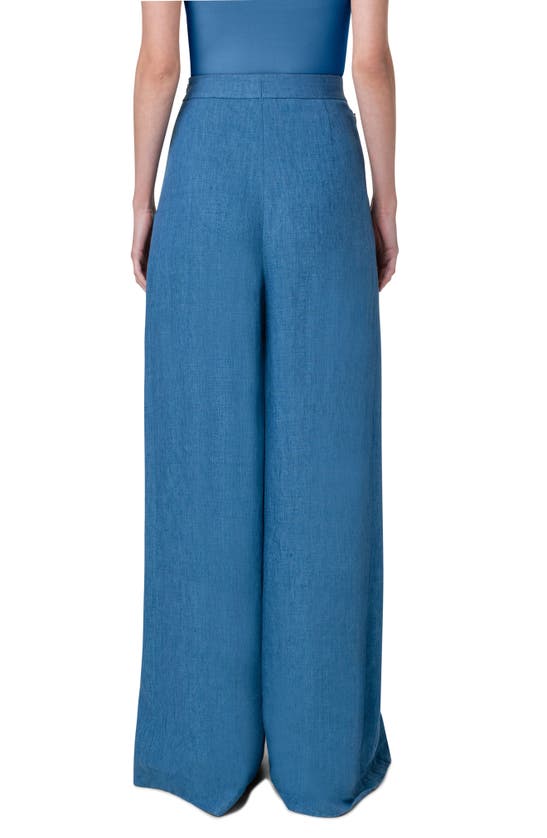 Shop Akris Miyuki Wide Leg Pleated Linen Gabardine Pants In Medium Denim