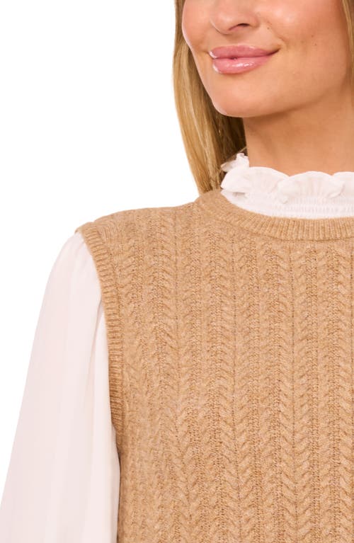 Cece Layered Look Sweater Vest In Latte Heather Beige