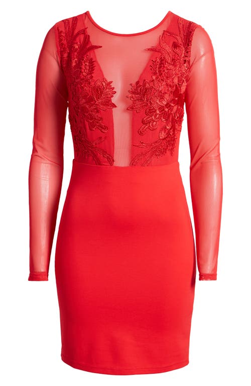 Bebe Mesh And Lace Illusion Dress In Red