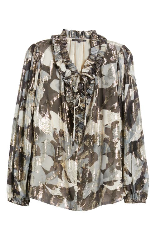Kobi Halperin Boden Metallic Floral Tie Neck Silk Blend Top In Graphite M