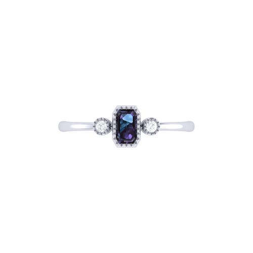 Shop Luvmyjewelry Emerald Cut Alexandrite & Diamond Birthstone Ring In White Gold