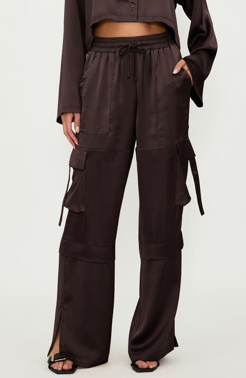 Beach Riot Gianna Drawstring Wide Leg Cargo Pants in Java Satin 