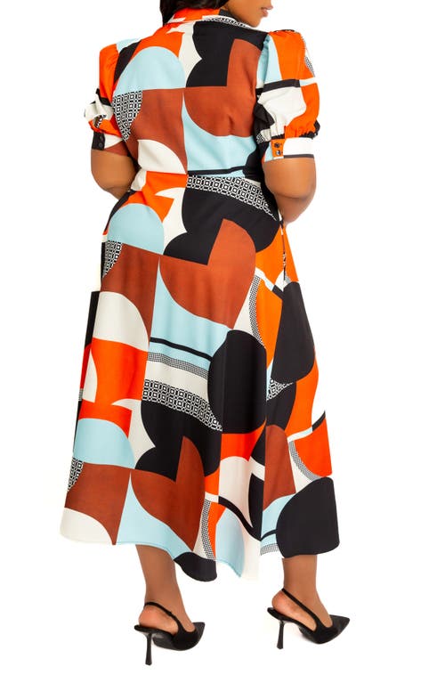 Buxom Couture Geometric Print Puff Sleeve Shirtdress In Multi