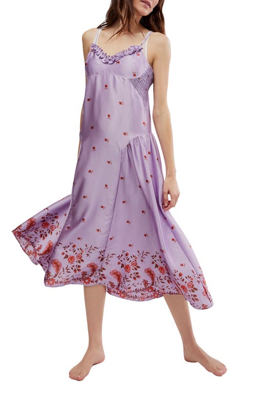 Free People On My Own Floral Satin Nightgown in Lilac Combo at Nordstrom, Size Medium