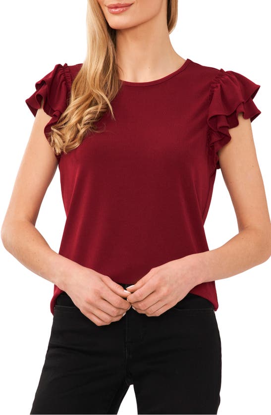 Cece Double Ruffle Knit Top In Wine