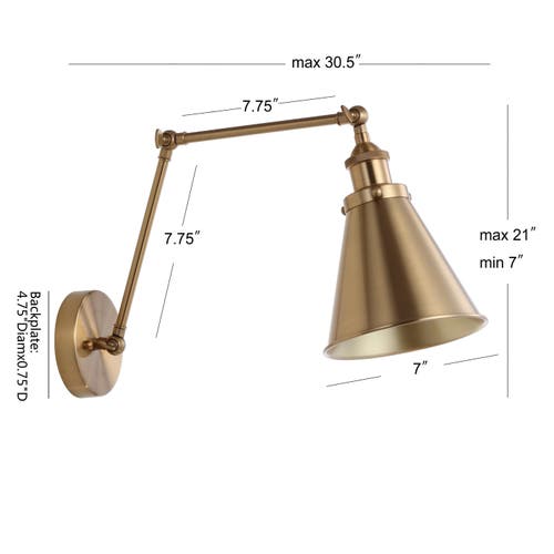 Jonathan Y Rover Adjustable Arm Metal Led Wall Sconce In Brass Gold