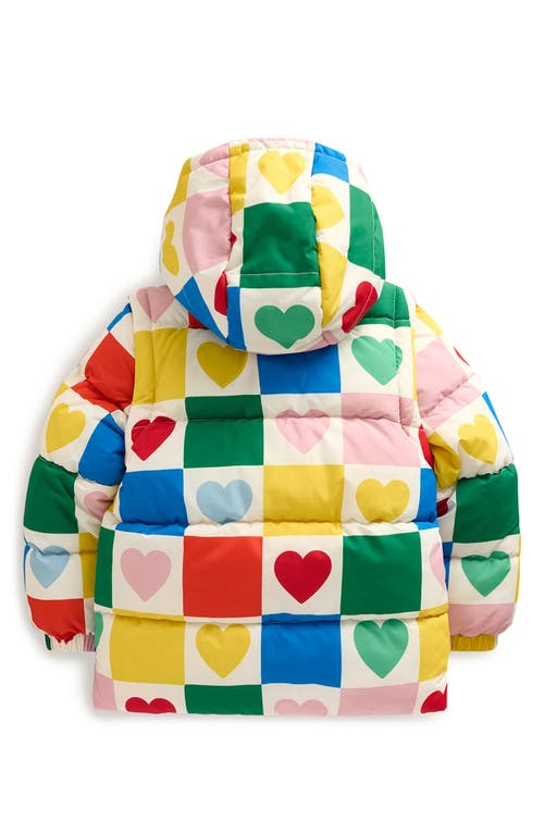 Shop Mini Boden Kids' Hearts Two-in-one Vest & Puffer Jacket In Multi Chequerboard Hearts