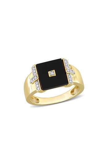 Shop Delmar Onyx & Diamond Square Ring In Gold/black