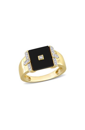 Delmar Onyx & Diamond Square Ring In Gold