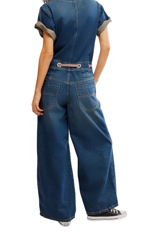 Free People Edison Wideleg Coveralls Cerulean Skies In Cerulean Skies
