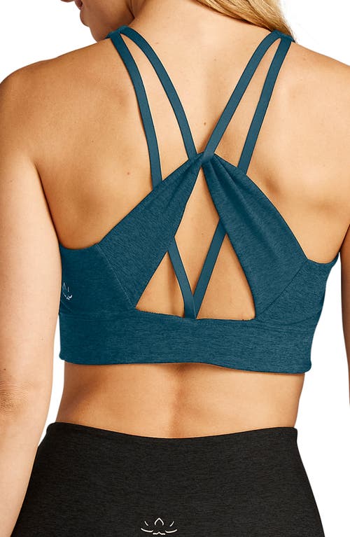 Beyond Yoga Enlighten Space Dye Longline Sports Bra In Blue Gem Heather