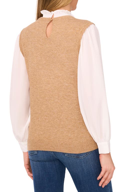 Cece Layered Look Sweater Vest In Latte Heather Beige