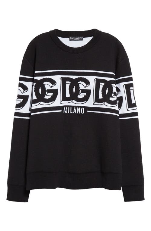 Shop Dolce & Gabbana Dolce&gabbana Dg Logo Jacquard Crewneck Sweater In Nero/bianco