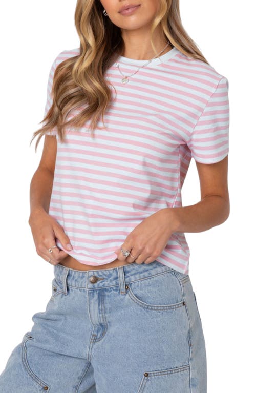 Edikted Callahan Stripe Stretch Cotton T-shirt In Light-pink