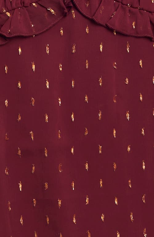 Zunie Kids' Emma Long Sleeve Metallic Clip Dot Dress In Burgundy/gold