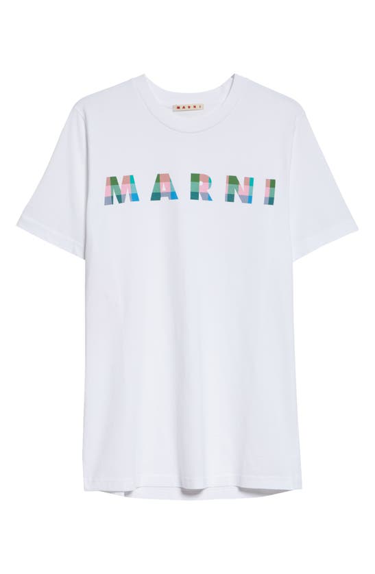 Shop Marni Gingham Logo Graphic T-shirt In Lily White