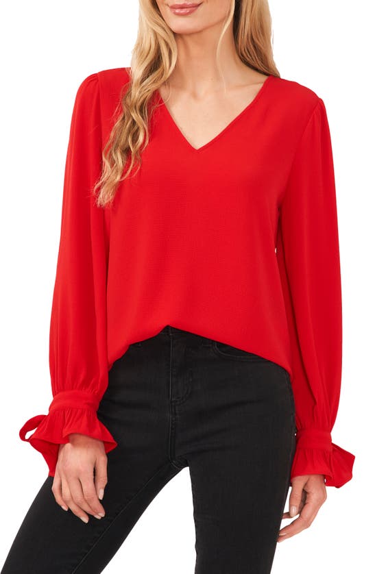 Cece Tie Sleeve Top In Luminous Red