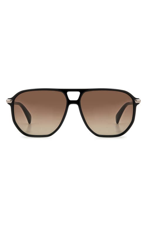 58mm Rectangular Sunglasses in Black/Brown Gradient
