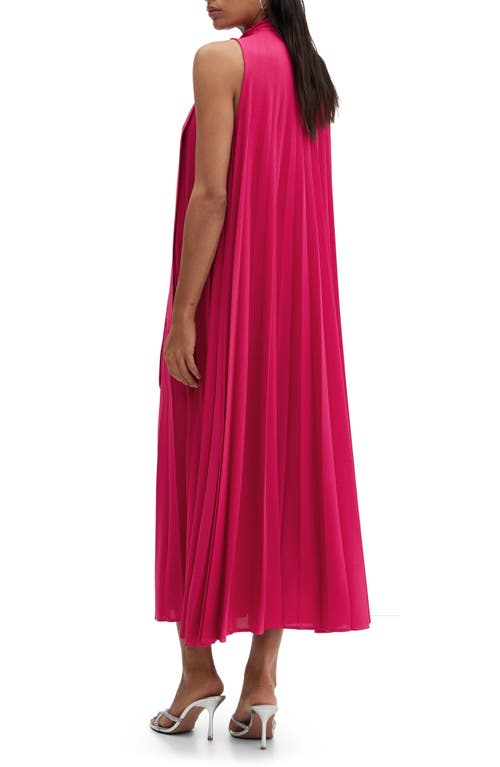 Shop Mango Pleated Scarf Neck Shift Dress In Bright Pink