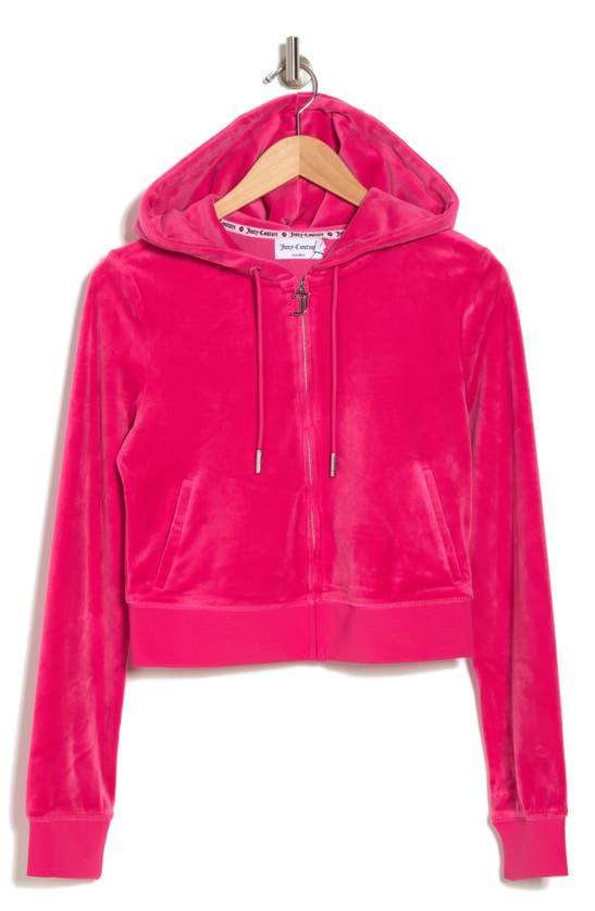 JUICY COUTURE BLING CROP RECYCLED POLYESTER BLEND VELOUR HOODIE
