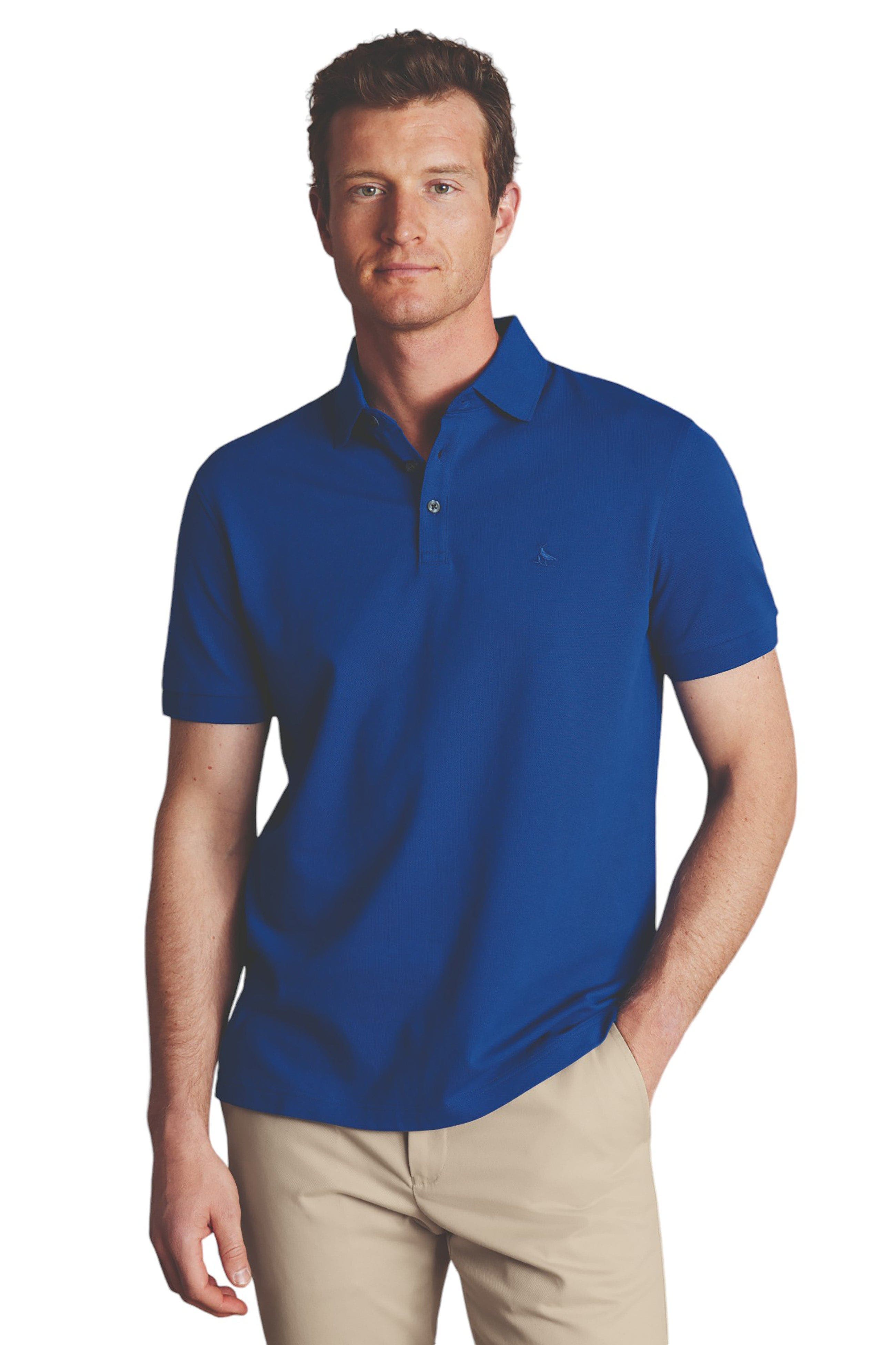 Charles Tyrwhitt Solid Short Sleeve Cotton Tyrwhitt Pique Polo in Cobalt Blue 