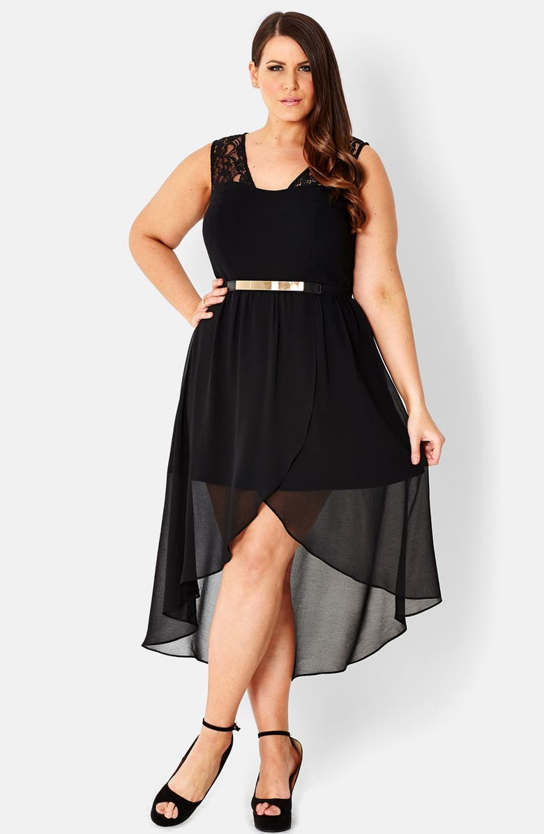 City Chic Lace Trim High/Low Chiffon Overlay Dress (Plus Size) | Nordstrom