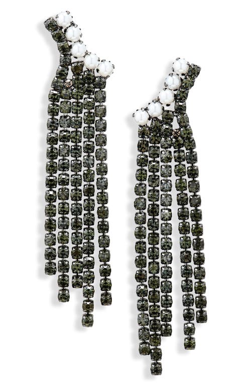 Open Edit Faux Pearl & Crystal Fringe Drop Earrings In White- Hematite