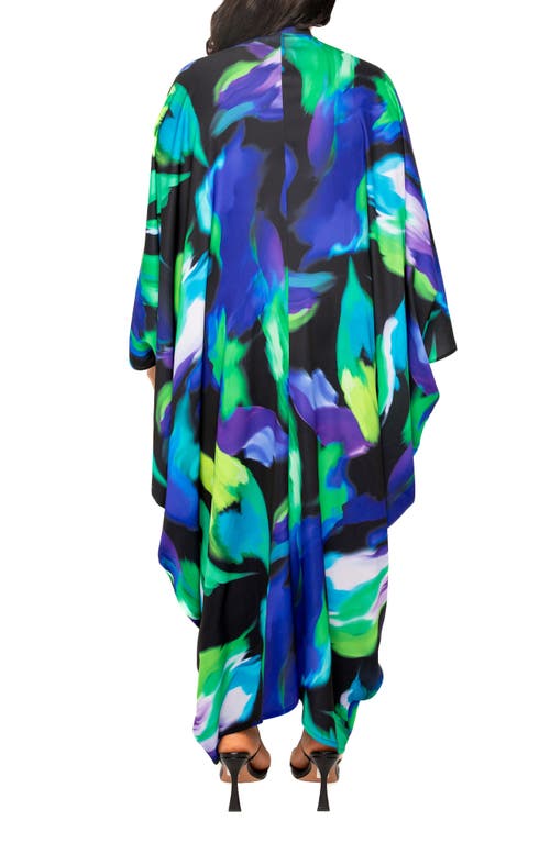 Buxom Couture Abstract Print Long Sleeve Caftan In Blue Multi