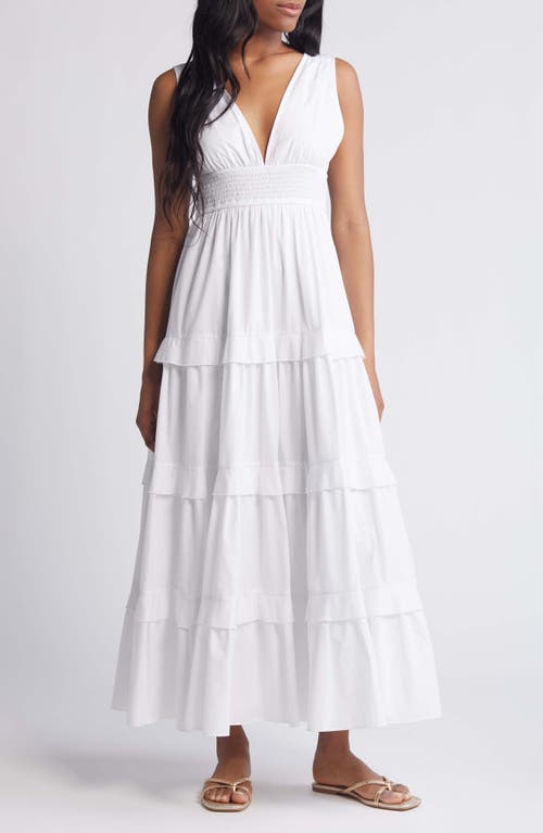 V-Neck Tiered Maxi Dress in White