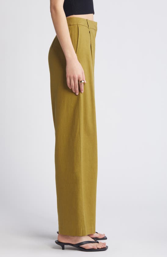 Shop Open Edit Wide Leg Linen Blend Pants In Olive Eyes