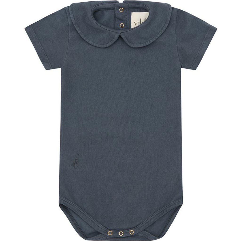 Vild House Of Little Ss Organic Cotton Collared Bodysuit In Blue Stone-palmetto Plant Dye