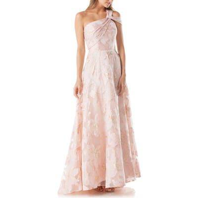 Carmen Marc Valvo Infusion Floral One-Shoulder Ballgown, Pink