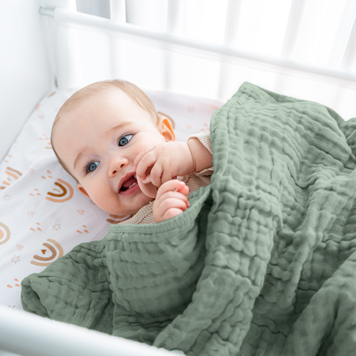 Comfy Cubs Muslin Baby Blanket In Fern