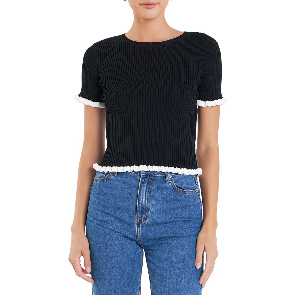 English Factory Ruffle Detailed Knit Top Black/white In Black/white