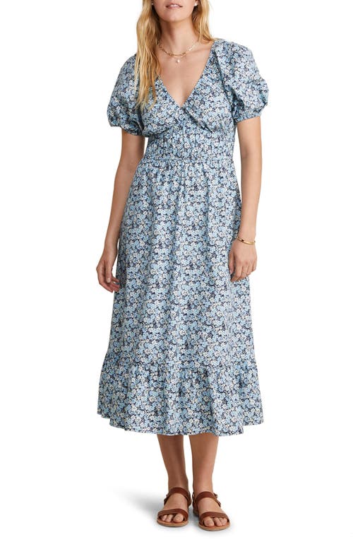 Marina Puff Sleeve Stretch Cotton Poplin Dress in Sb Floral - Navy
