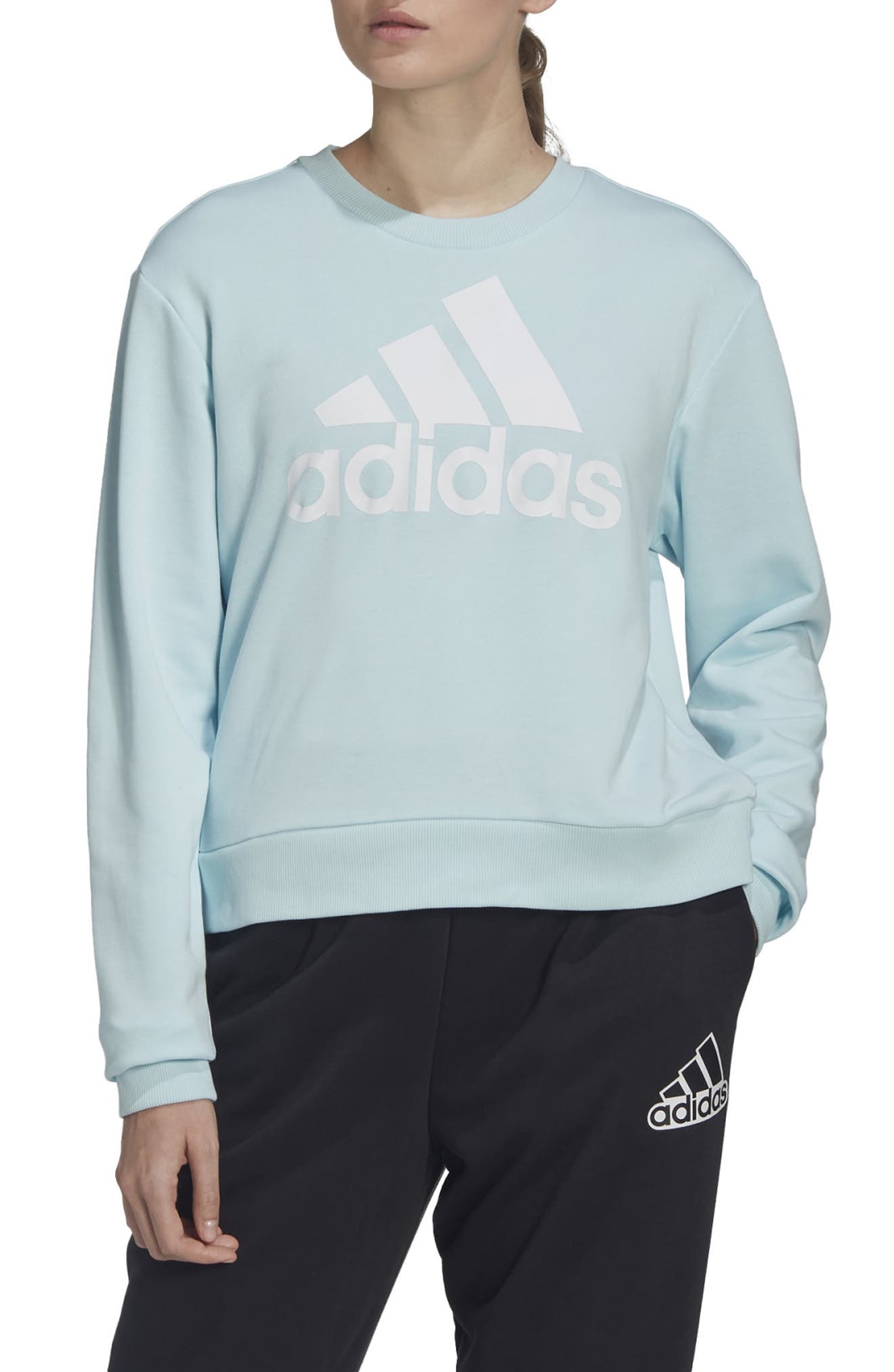 Adidas Essentials Logo Loose Sweatshirt Almost Blue S - Womens Training Hoodies \u0026 Sweatshirts
