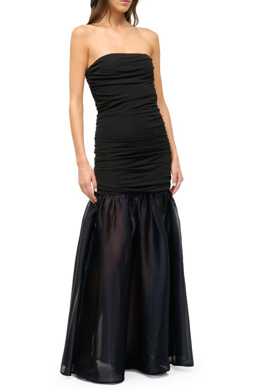 Shop Staud Liya Strapless Jersey & Organza Gown In Black/navy