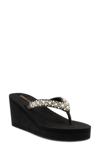 Touch Ups Shelly Beaded Platform Flip Flop In Black