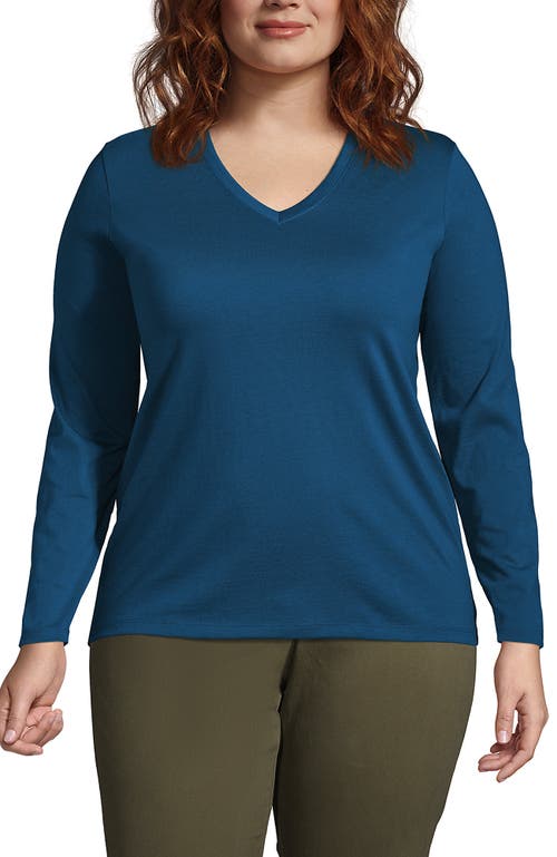 Shop Lands' End Plus Size Relaxed Supima Cotton Long Sleeve V-neck T-shirt In Baltic Teal