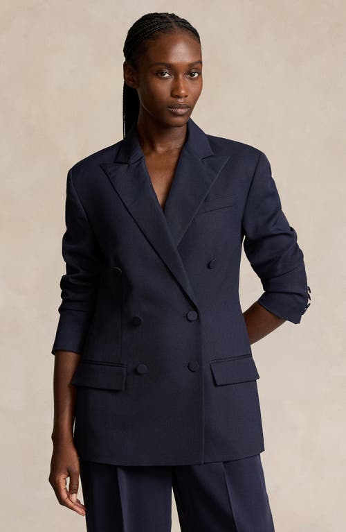 Shop Polo Ralph Lauren Wool Double Breasted Jacket In Navy