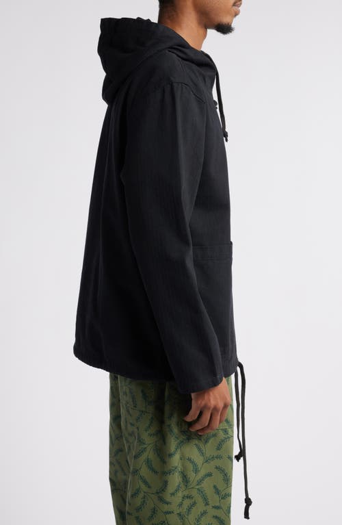 Shop Service Works Herringbone Market Smock Hoodie In Black