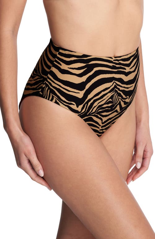 Shop Natori Reversible High Waist Bikini Bottoms In Camel Zebra/poinsettia