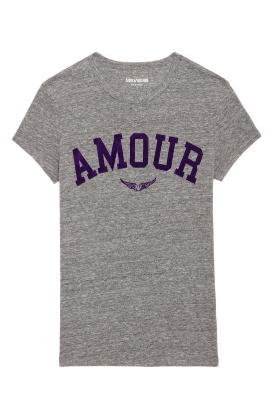 Shop Zadig & Voltaire Flamme Amour Cotton Blend T-shirt In Gris Chine