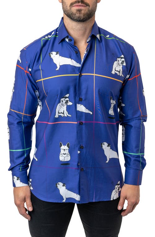 Maceoo Fibonacci Doggiezen Cotton Button-Up Shirt Blue at Nordstrom,