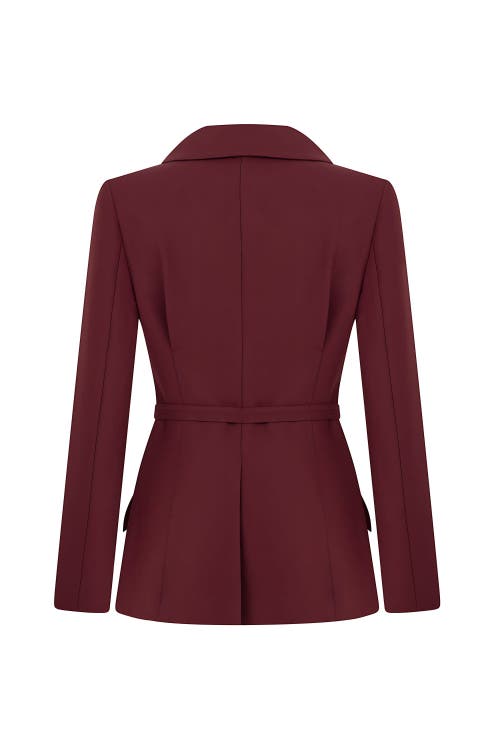 Shop Nocturne Belted Blazer Jacket In Burgundy