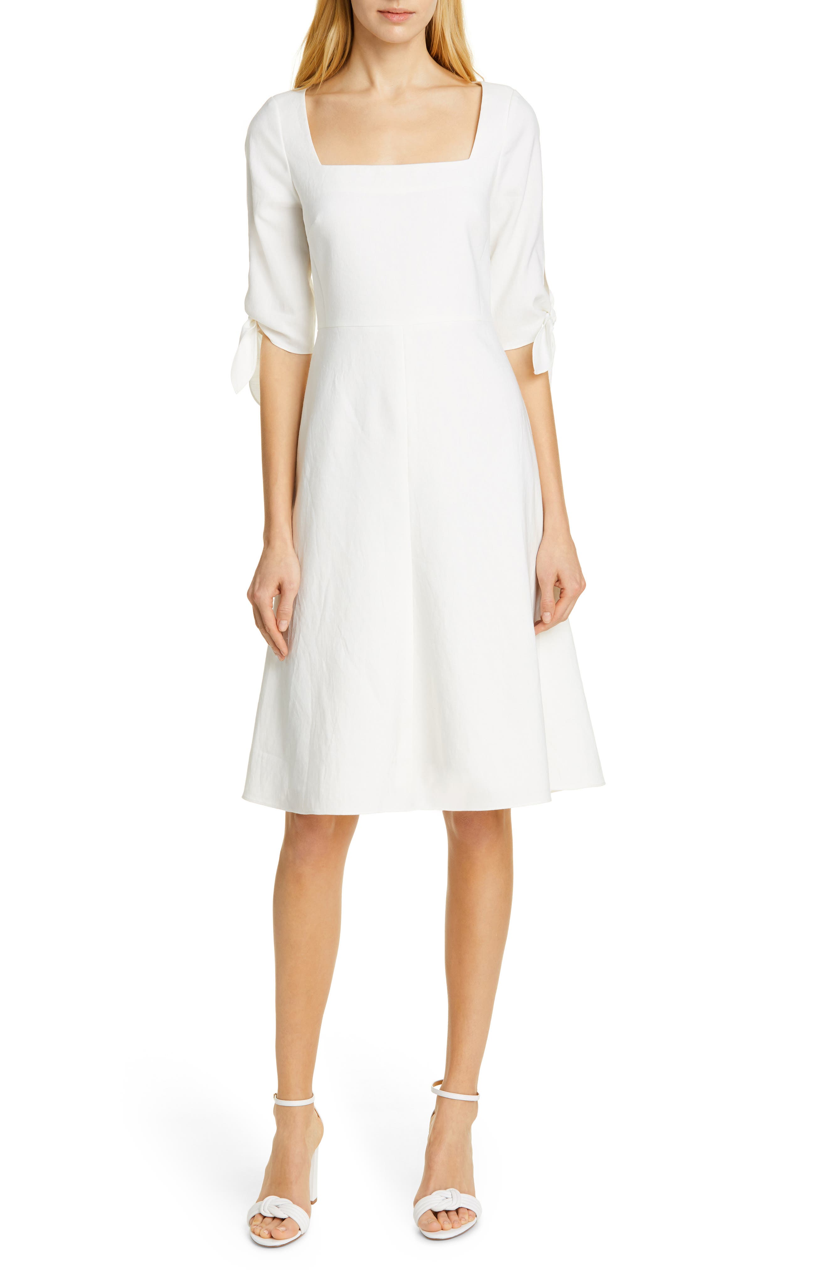 Tailored By Rebecca Taylor Tie Sleeve Linen Blend Dress, Ivory