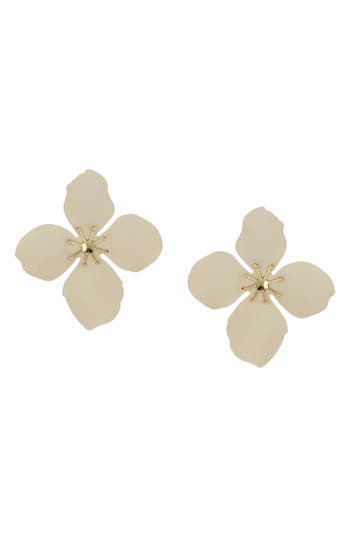 Shop Olivia Welles Spring Air Resin Flower Drop Earrings In Gold/white